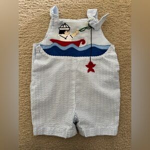 Striped Overalls with Nautical Embroidery